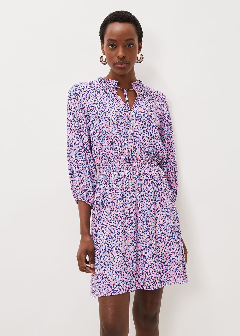 Phillipa Almond Print Short Dress - Pink Multi