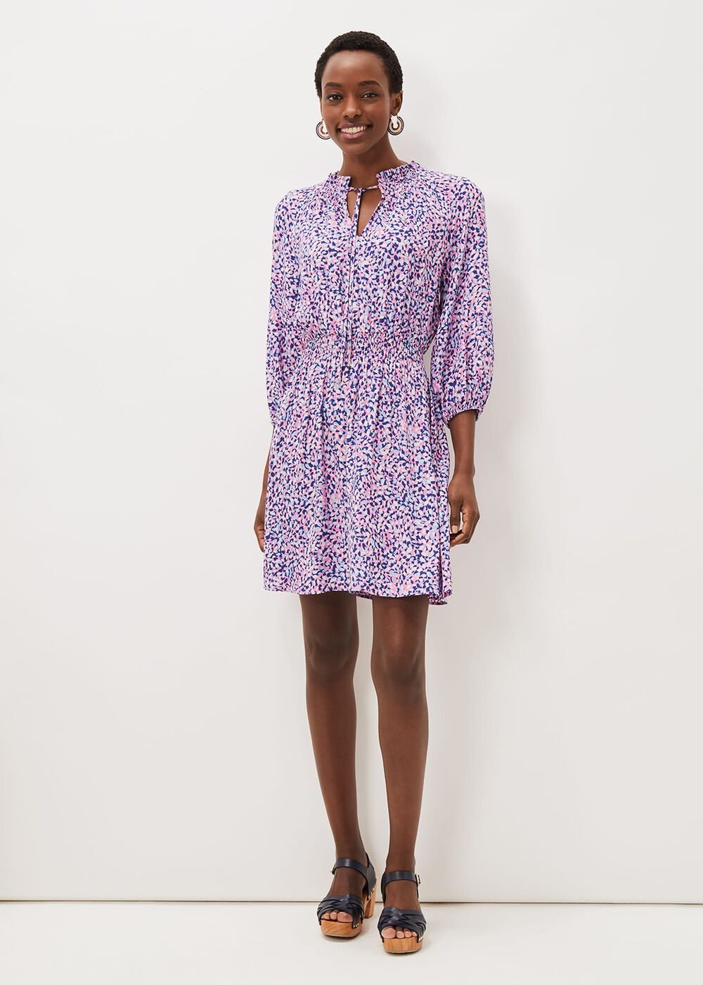 Phillipa Almond Print Short Dress - Pink Multi
