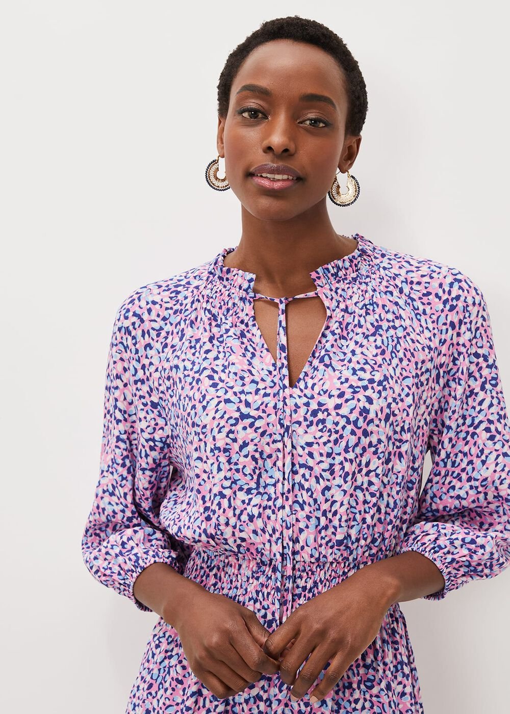 Phillipa Almond Print Short Dress - Pink Multi