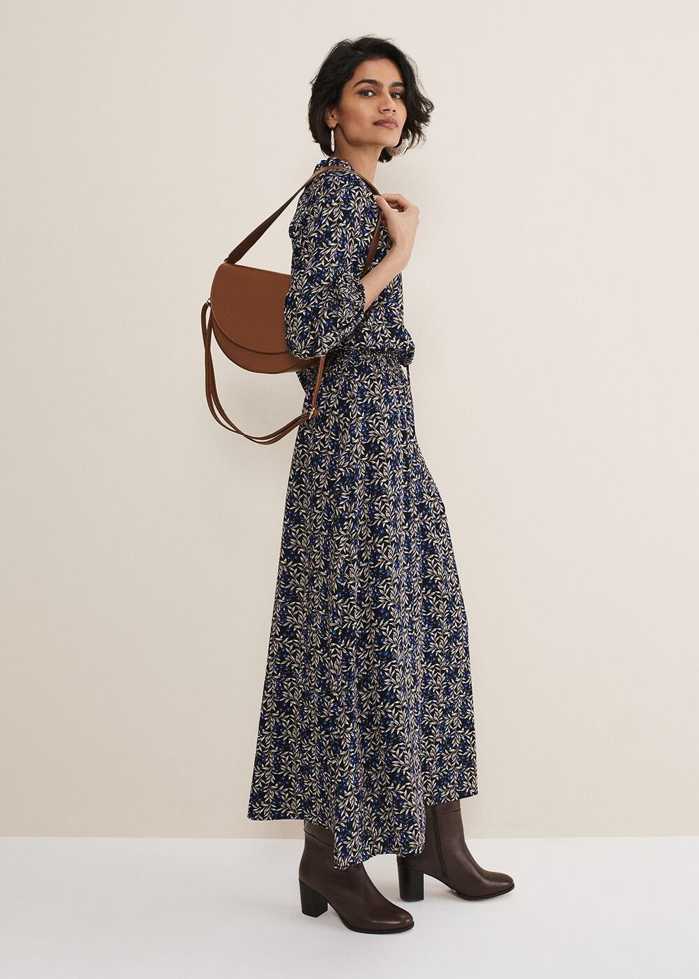 Phillipa Poppy Midi Dress - Navy