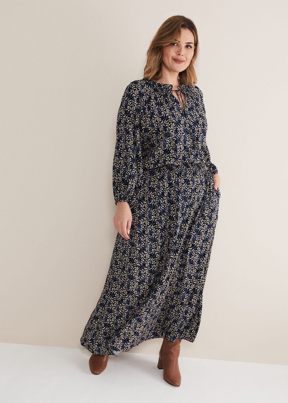 Phillipa Poppy Midi Dress - Navy
