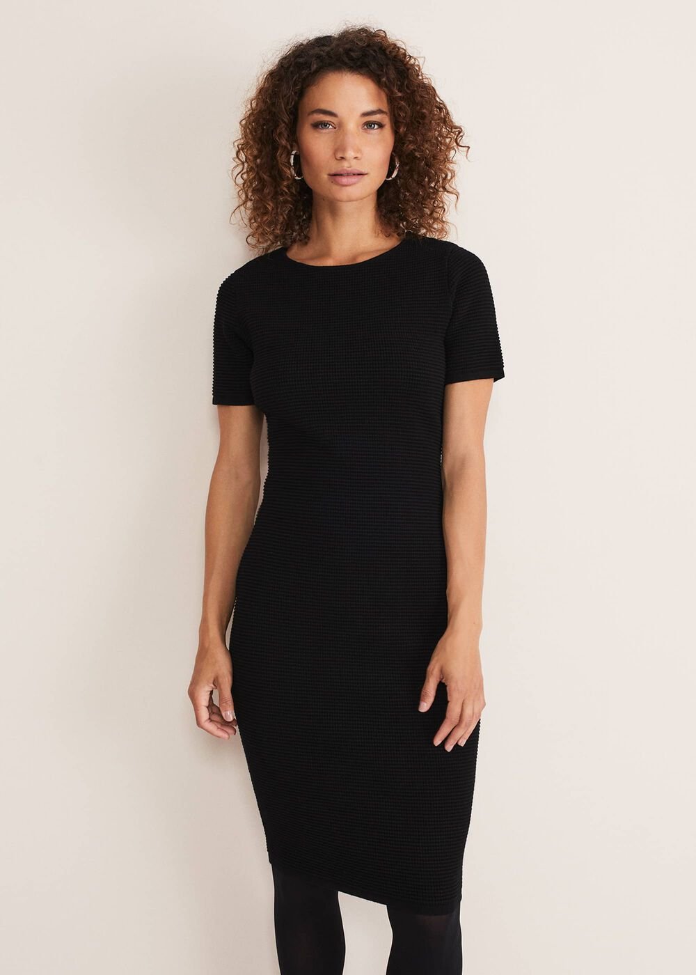 Elsa Ribbed Short Sleeve T-Shirt Dress - Black