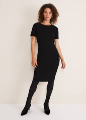 Elsa Ribbed Short Sleeve T-Shirt Dress - Black