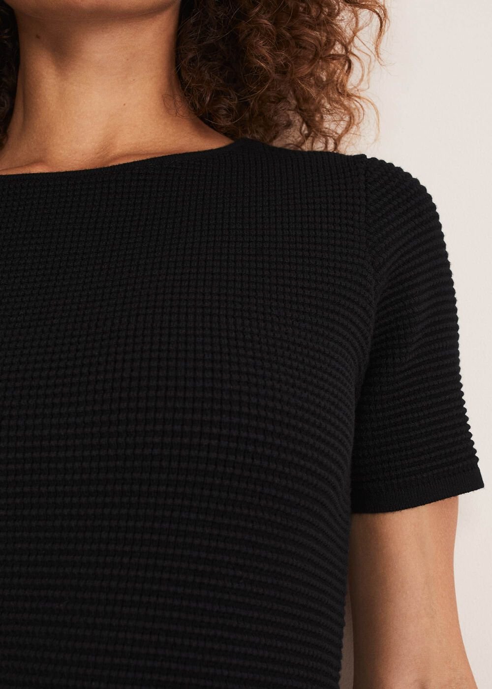 Elsa Ribbed Short Sleeve T-Shirt Dress - Black