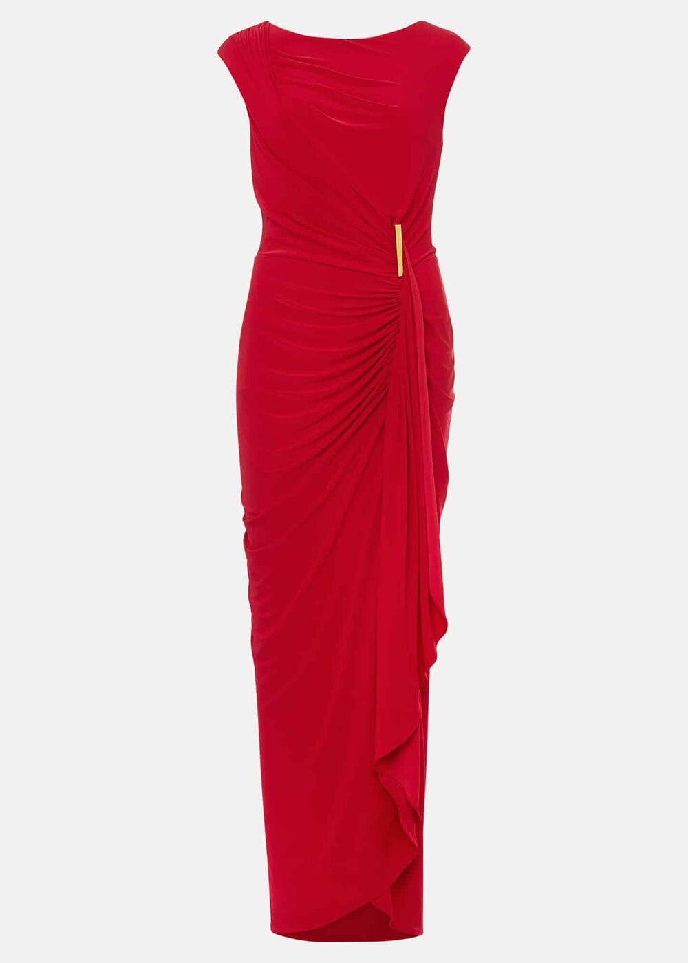 Red Asymmetrical Evening Gown with Ruched Detailing - Scarlet