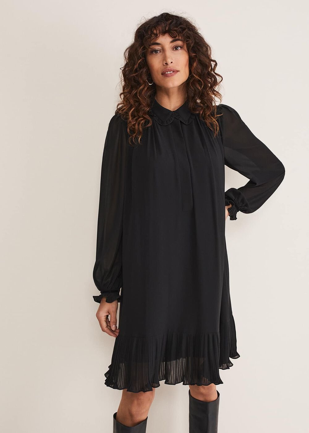 April Pleat Dress - Black