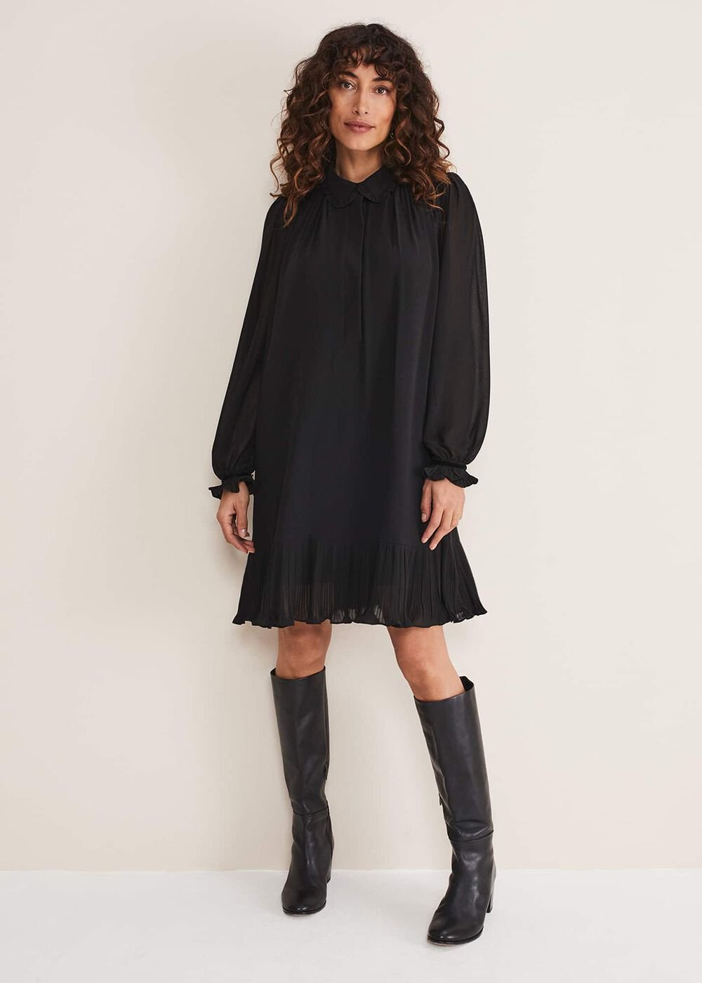 April Pleat Dress - Black