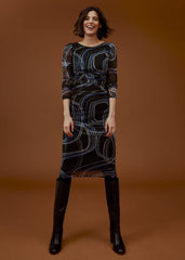 Gizelle Swirl Long Sleeved Dress - Cobalt/Black