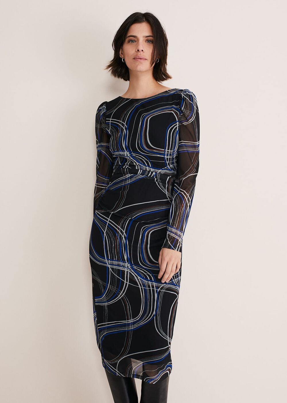 Gizelle Swirl Long Sleeved Dress - Cobalt/Black