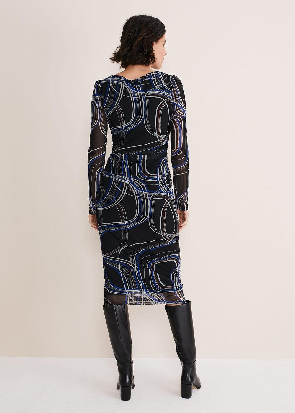 Gizelle Swirl Long Sleeved Dress - Cobalt/Black