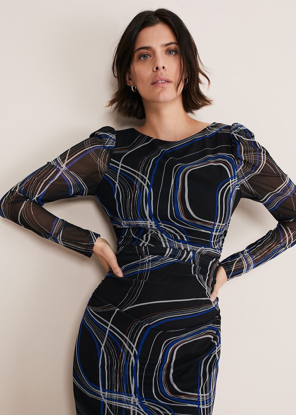 Gizelle Swirl Long Sleeved Dress - Cobalt/Black