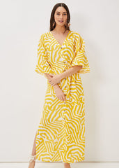 Dena Linen Zebra Print Maxi Dress - Yellow/White
