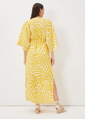 Dena Linen Zebra Print Maxi Dress - Yellow/White