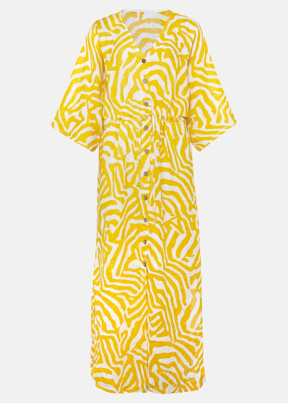 Dena Linen Zebra Print Maxi Dress - Yellow/White