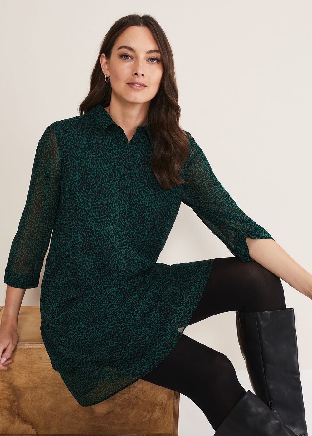Penelope Chiffon Tiered Mini Dress - Green/Black