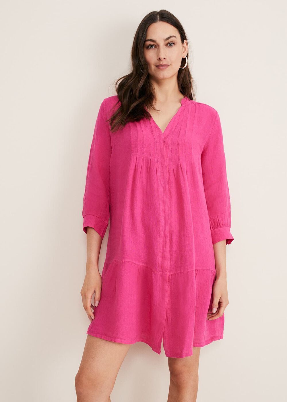Penele Linen Swing Dress - Magenta