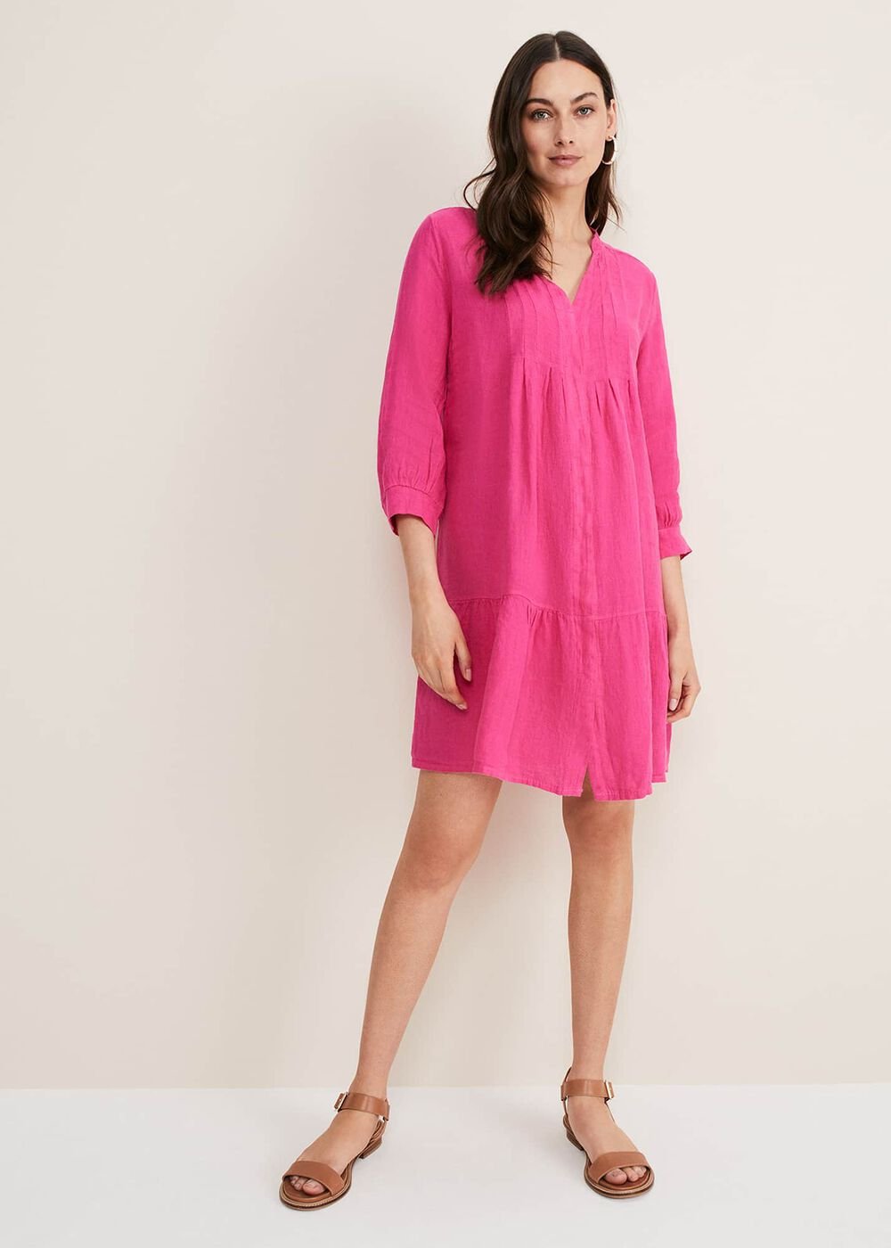 Penele Linen Swing Dress - Magenta
