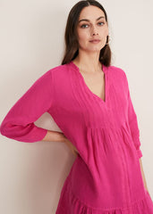Penele Linen Swing Dress - Magenta