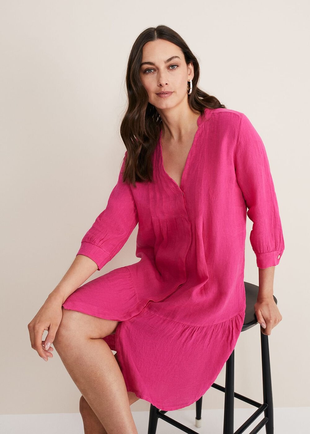 Penele Linen Swing Dress - Magenta