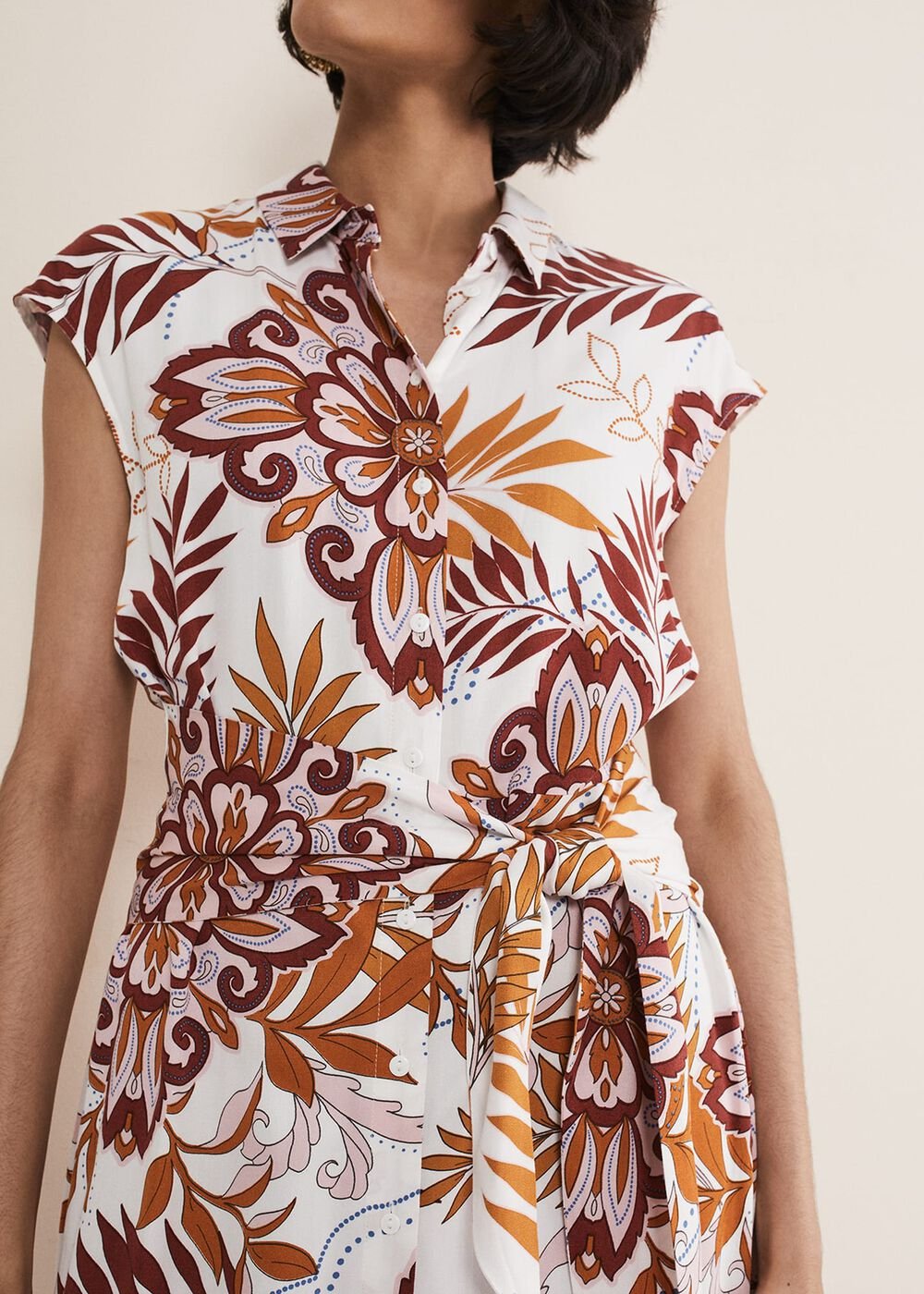 Estelle Paisley Tie Waist Dress - Ivory Multi