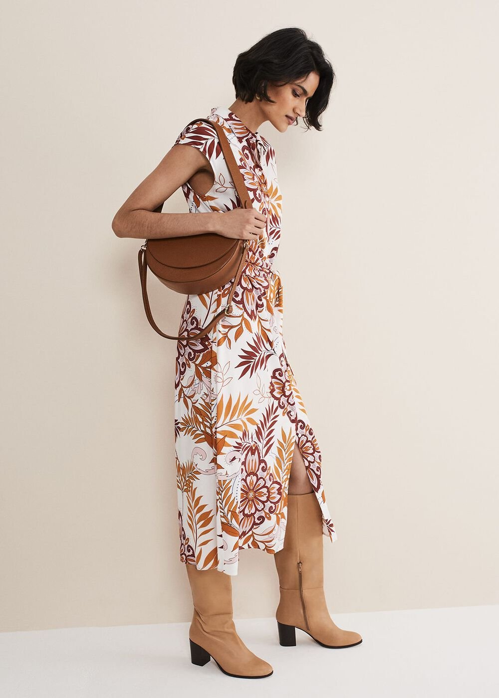 Estelle Paisley Tie Waist Dress - Ivory Multi