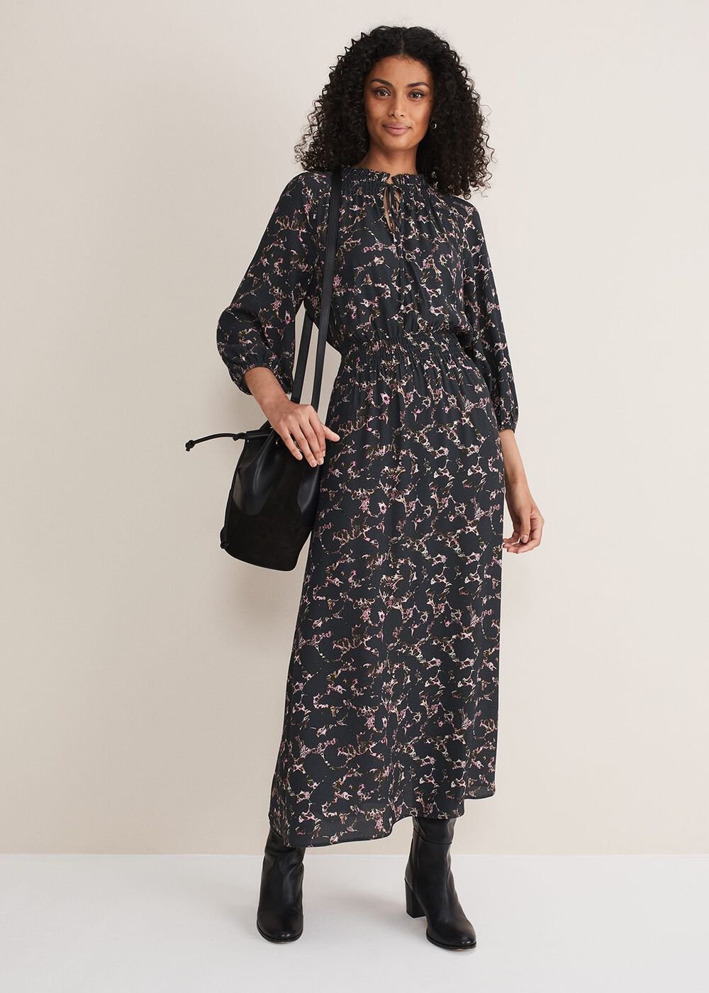 Phillipa Marble Print Midaxi Dress - Carbon/Multi