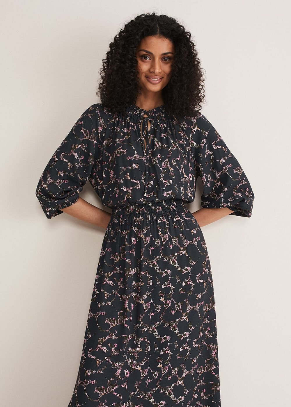 Phillipa Marble Print Midaxi Dress - Carbon/Multi