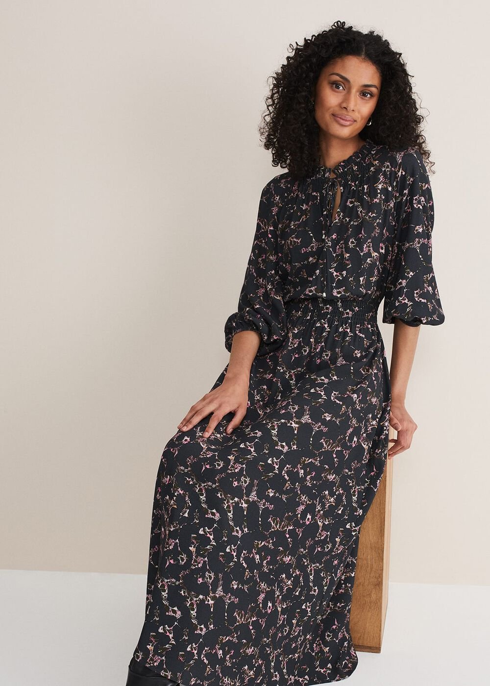 Phillipa Marble Print Midaxi Dress - Carbon/Multi