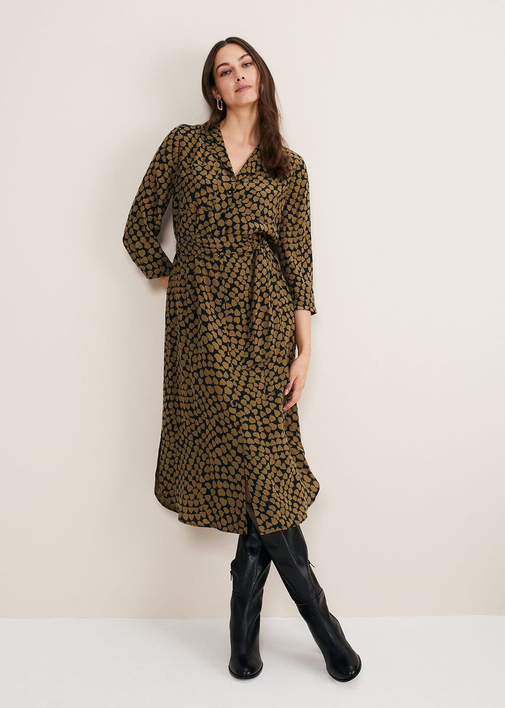 Kesia Hearts Swing Dress - Khaki/Black