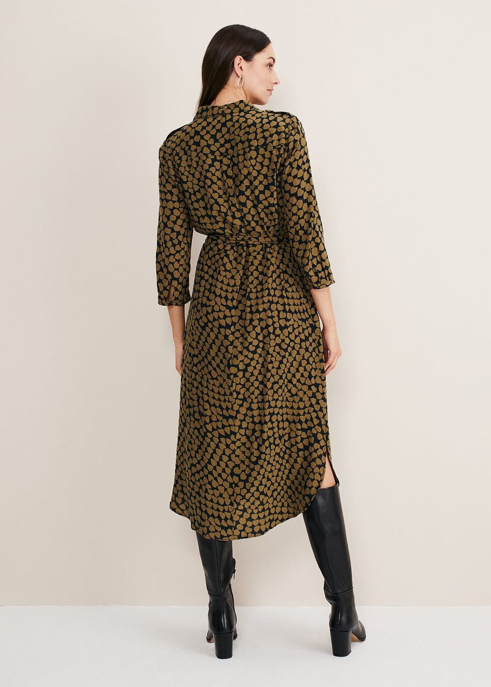 Kesia Hearts Swing Dress - Khaki/Black