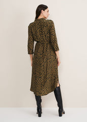 Kesia Hearts Swing Dress - Khaki/Black