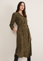 Kesia Hearts Swing Dress - Khaki/Black
