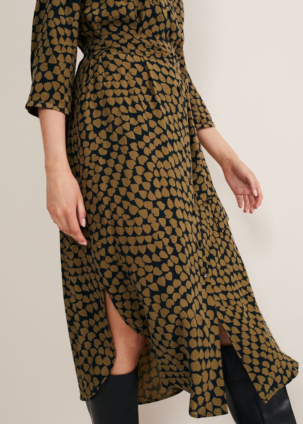 Kesia Hearts Swing Dress - Khaki/Black
