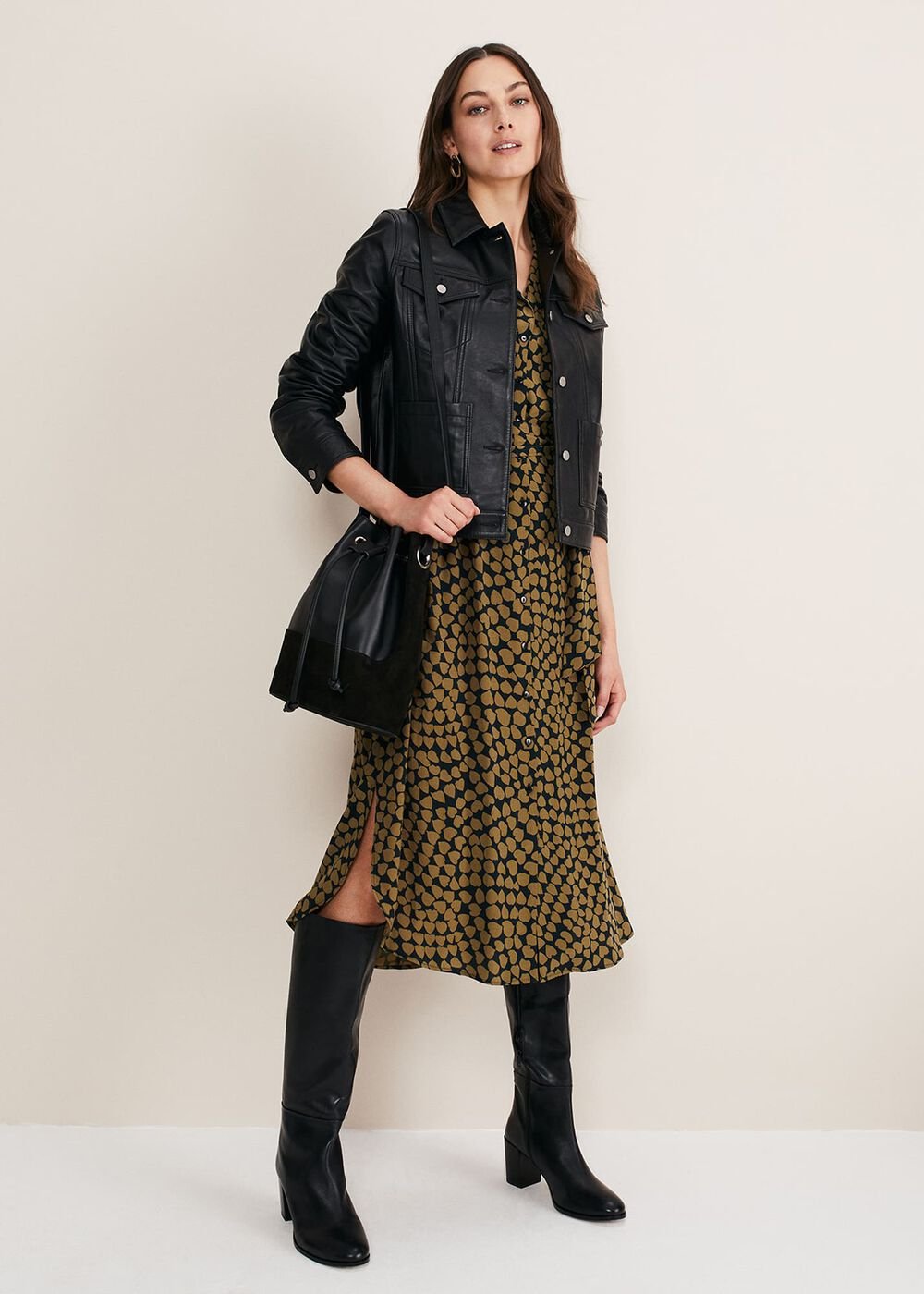 Kesia Hearts Swing Dress - Khaki/Black