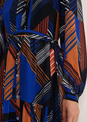 Chantilly Chiffon Shirt Dress - Ochre/Blue/White