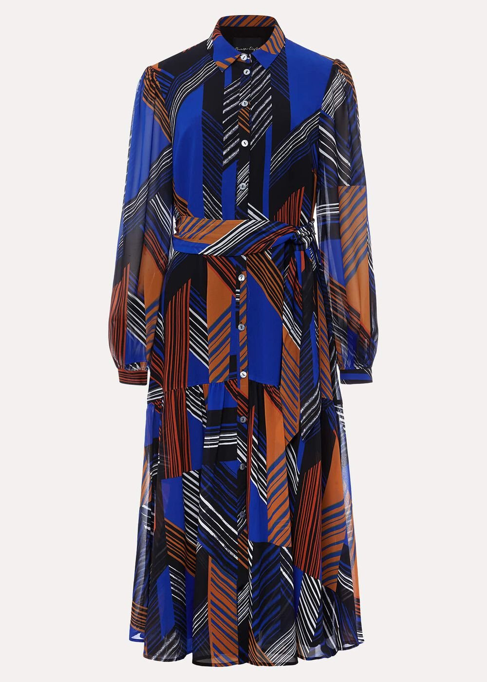 Chantilly Chiffon Shirt Dress - Ochre/Blue/White