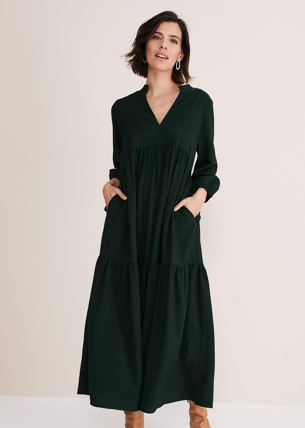 Jayde Tiered Midaxi Dress - Dark Green