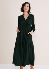 Jayde Tiered Midaxi Dress - Dark Green