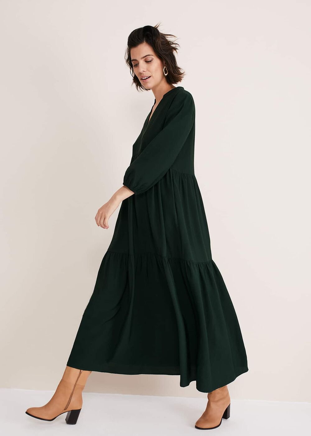 Jayde Tiered Midaxi Dress - Dark Green