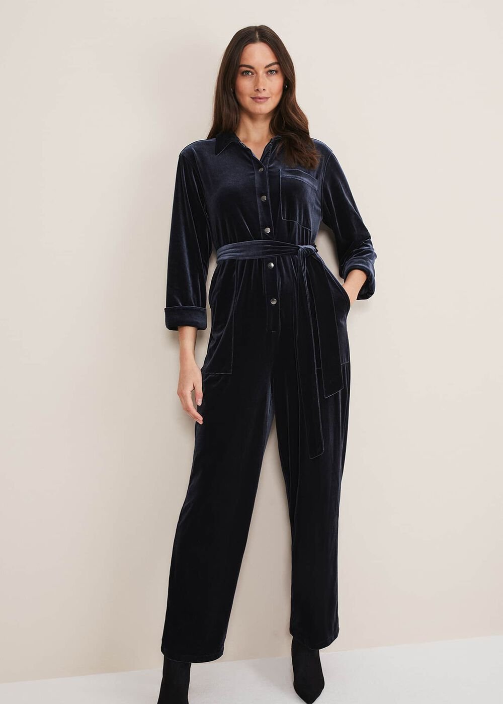 Nala Velvet Jumpsuit - Charcoal