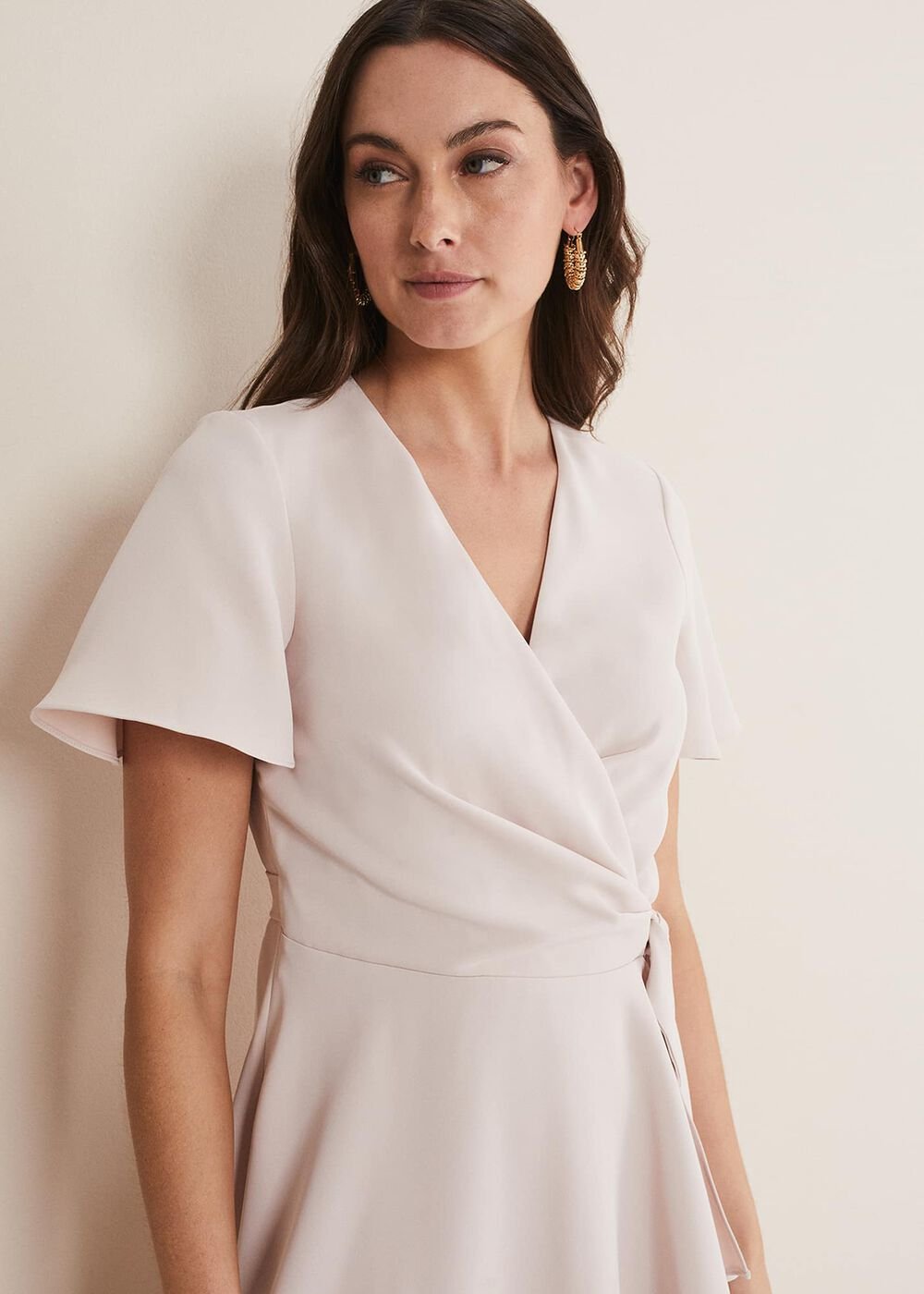 Julissa Ruffle Wrap Midi Dress - Cameo