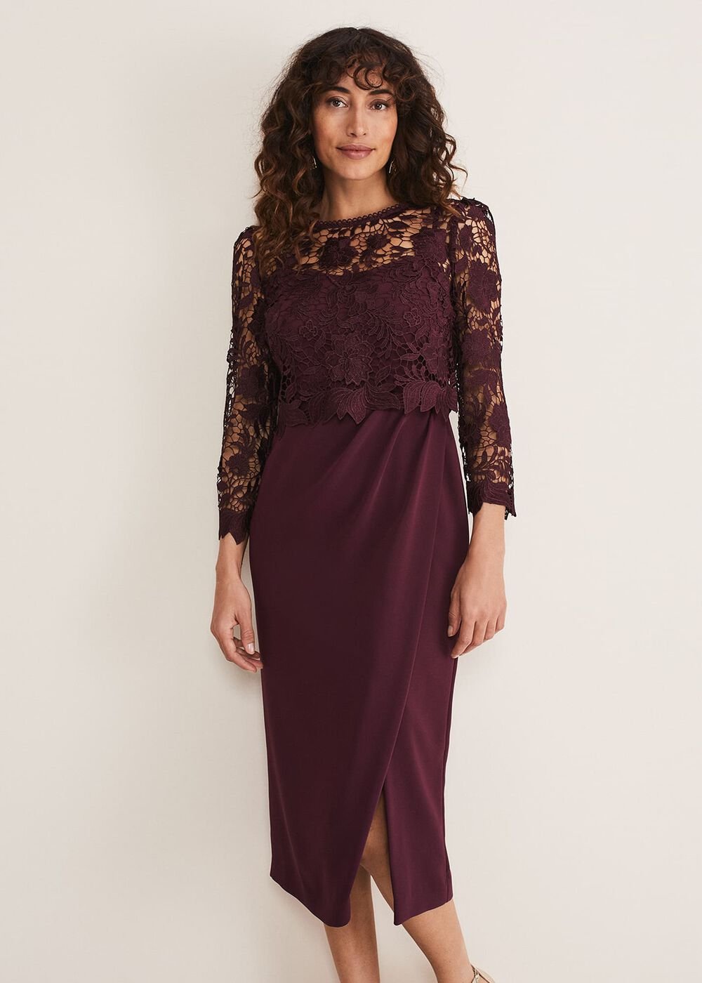 Adeline Double Layer Lace Dress - Dark Plum