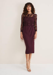 Adeline Double Layer Lace Dress - Dark Plum