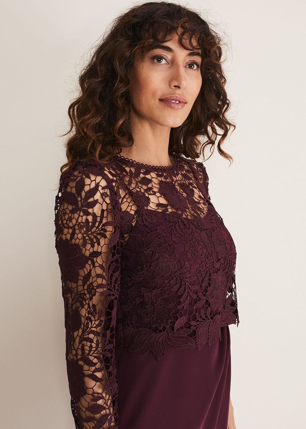 Adeline Double Layer Lace Dress - Dark Plum