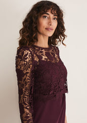 Adeline Double Layer Lace Dress - Dark Plum