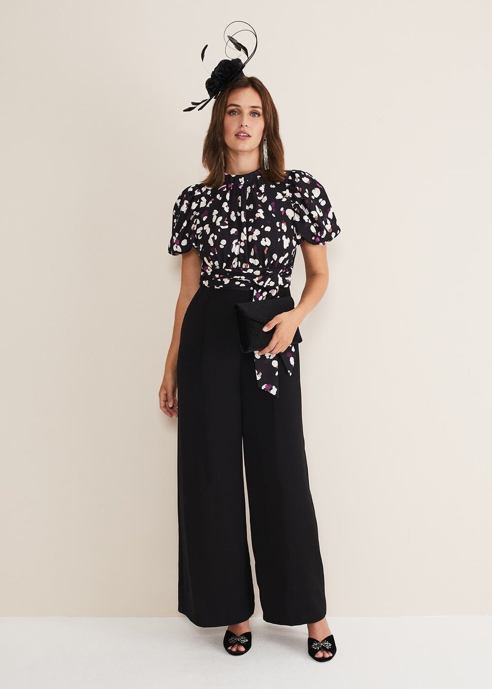 Paulina Puff Sleeve Animal Jumpsuit - Black/Multi