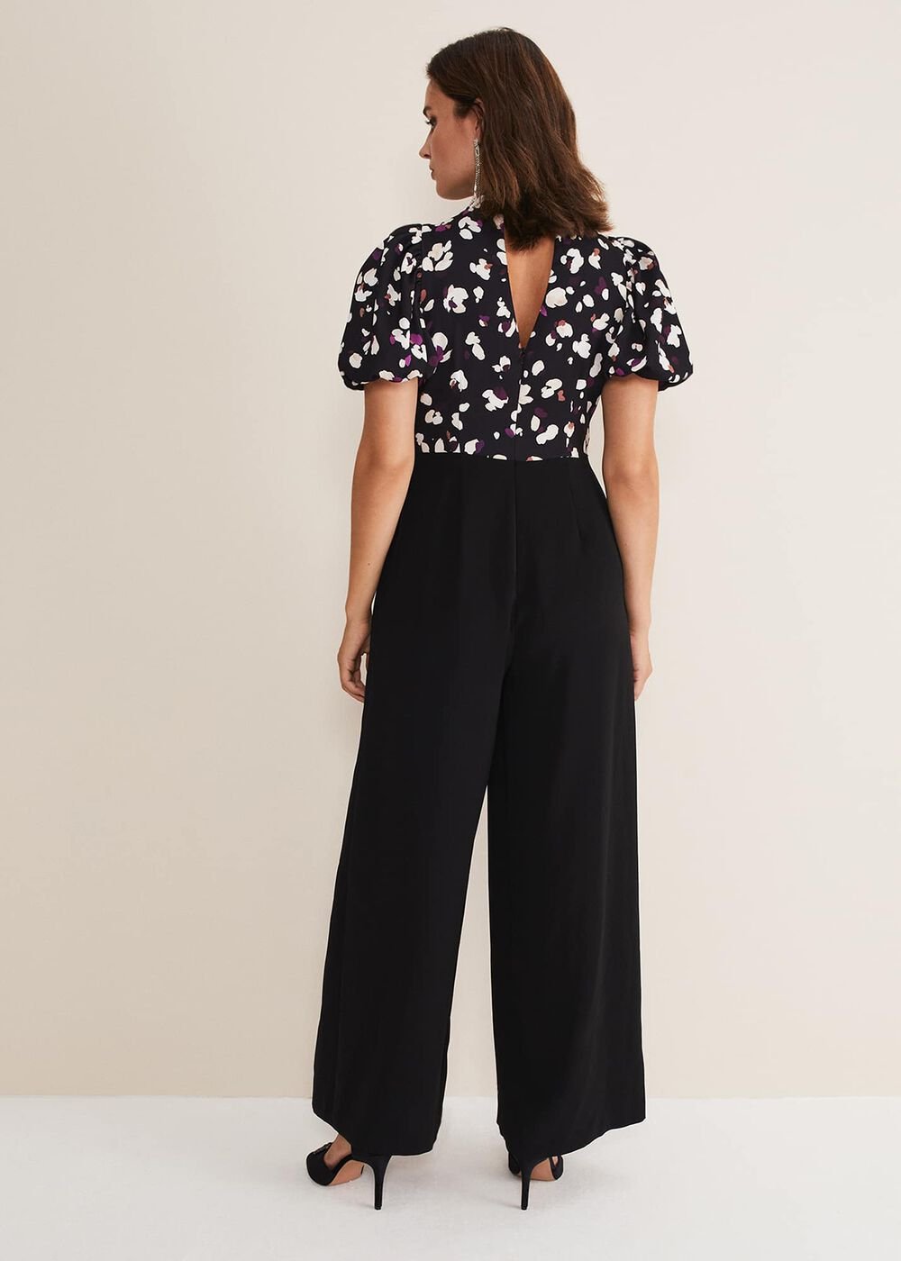 Paulina Puff Sleeve Animal Jumpsuit - Black/Multi