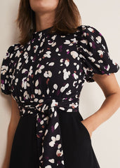 Paulina Puff Sleeve Animal Jumpsuit - Black/Multi