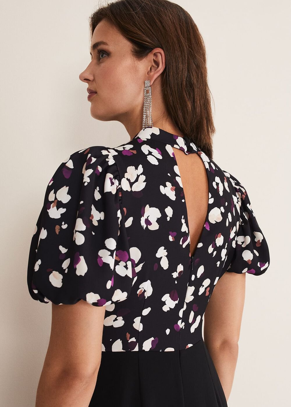 Paulina Puff Sleeve Animal Jumpsuit - Black/Multi