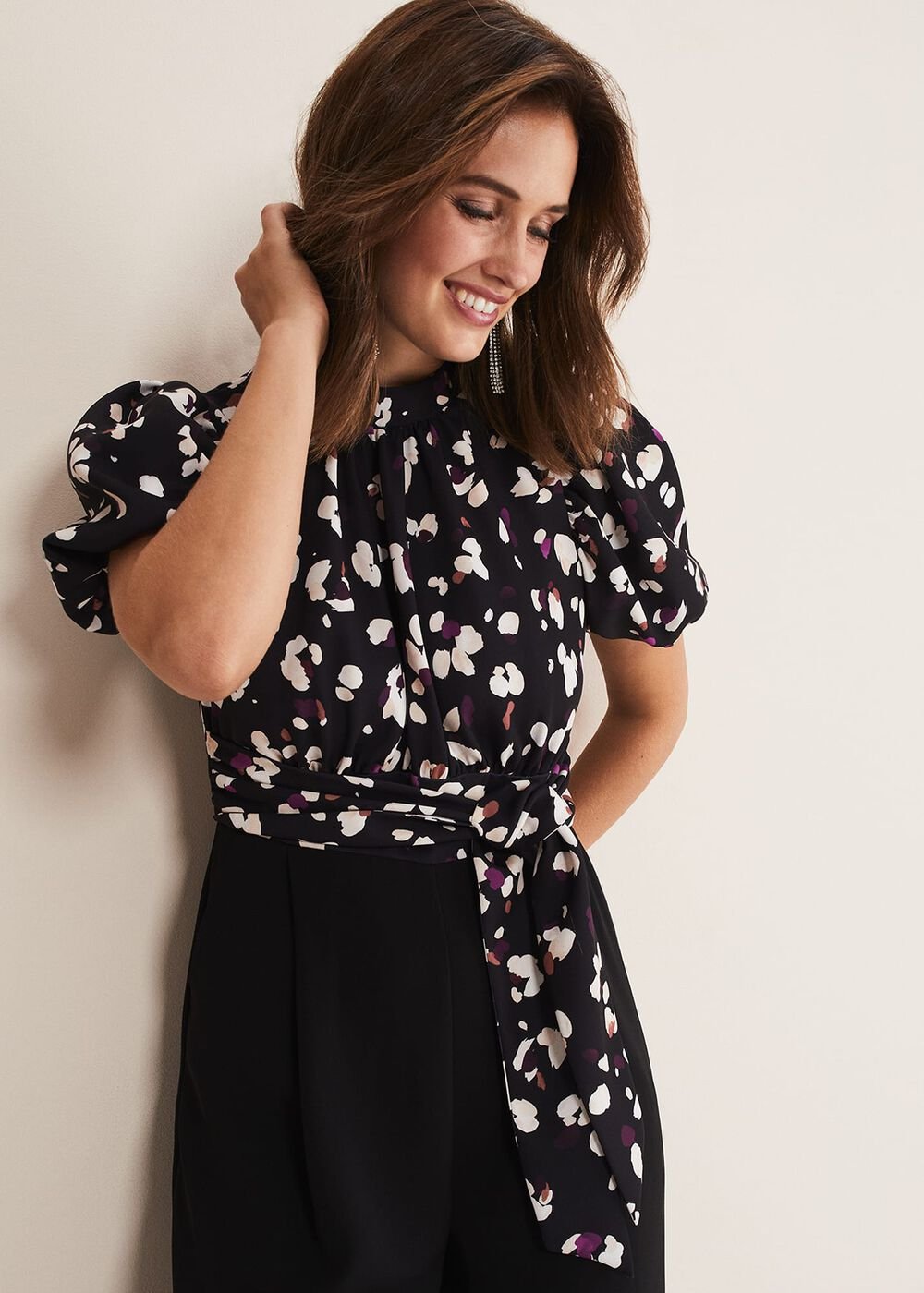 Paulina Puff Sleeve Animal Jumpsuit - Black/Multi